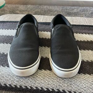 VANS Classic Slip-On Shoe black with white stitching  size 10.5 men’s 12 women’s